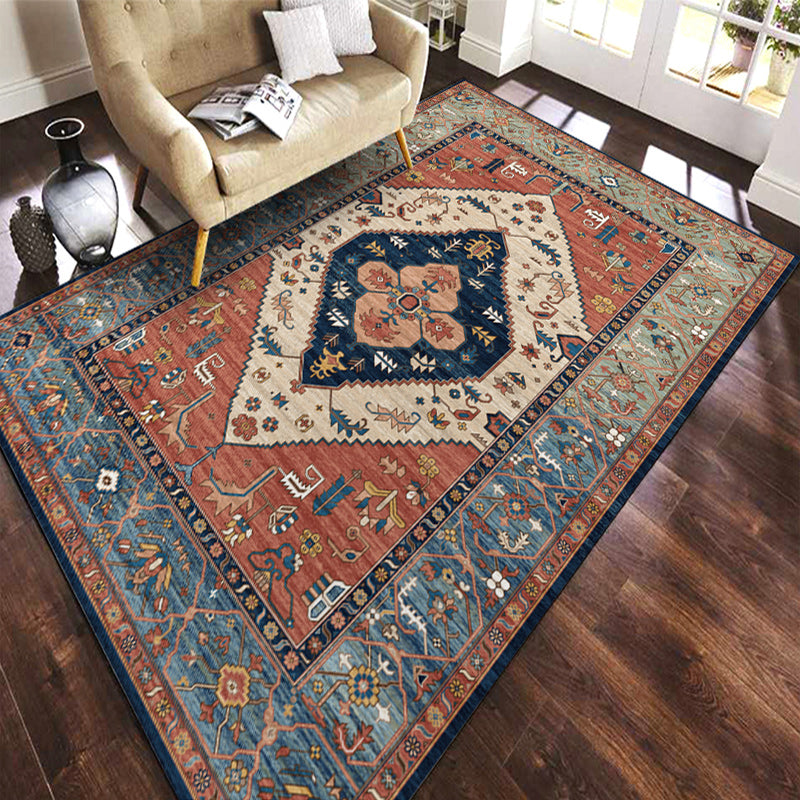 Nostalgia Multicolor Patterned Rug Polyester Bohemia Rug Anti-Slip Backing Stain Resistant Washable Carpet for Home Decor Clearhalo 'Area Rug' 'Bohemian' 'Rugs' Rug' 2170259