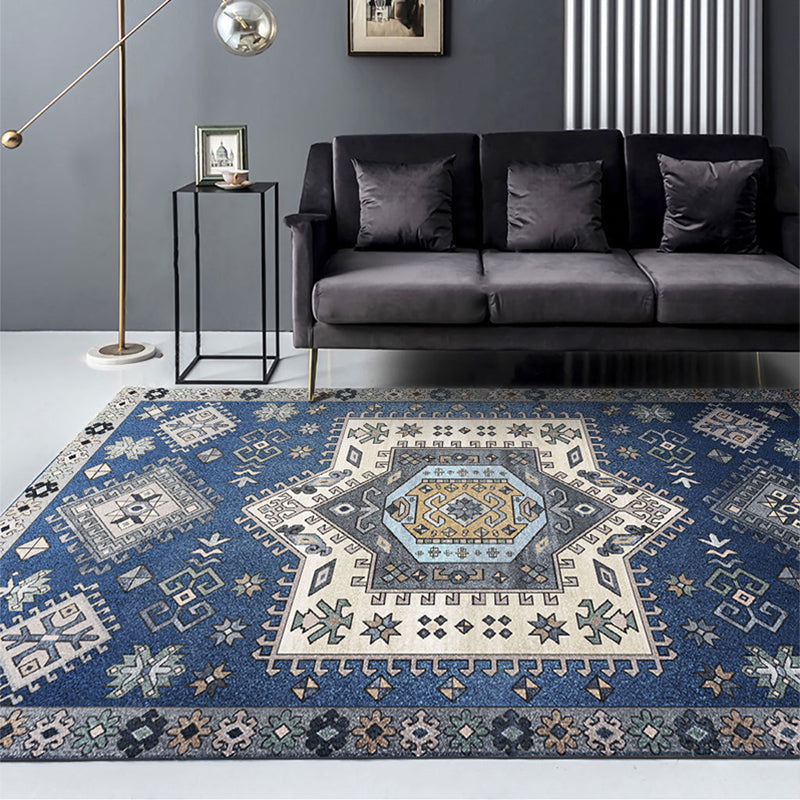 Nostalgia Multicolor Patterned Rug Polyester Bohemia Rug Anti-Slip Backing Stain Resistant Washable Carpet for Home Decor Dark Blue Clearhalo 'Area Rug' 'Bohemian' 'Rugs' Rug' 2170263