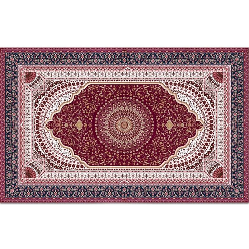 Nostalgia Multicolor Patterned Rug Polyester Bohemia Rug Anti-Slip Backing Stain Resistant Washable Carpet for Home Decor Rose Red Clearhalo 'Area Rug' 'Bohemian' 'Rugs' Rug' 2170271