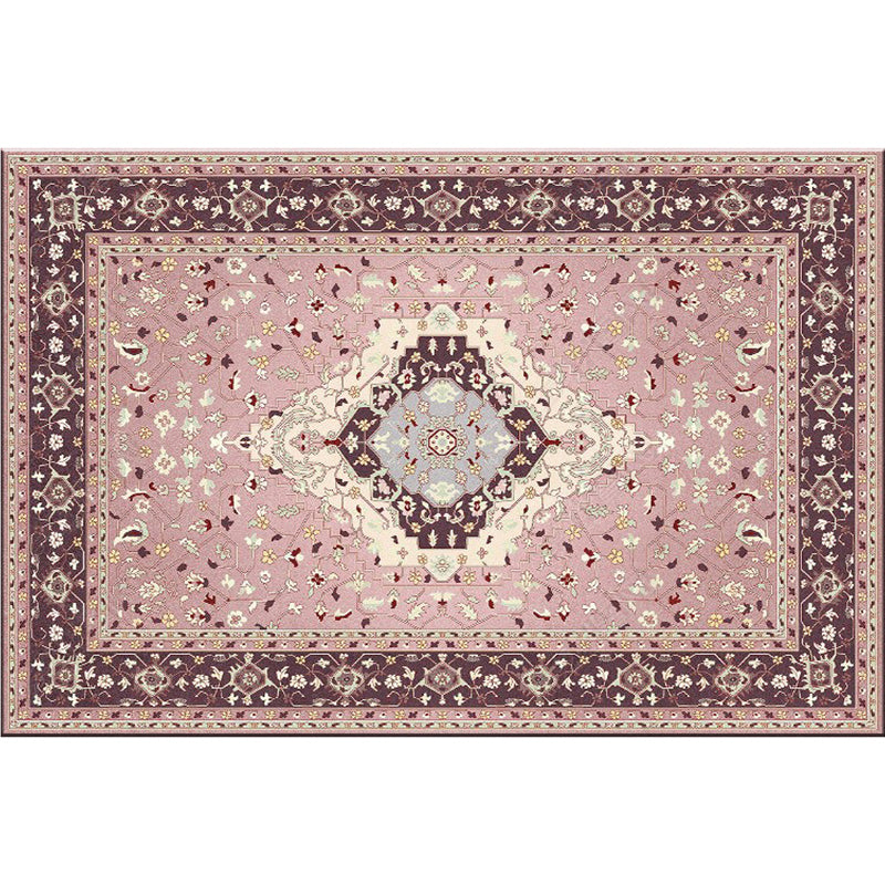 Nostalgia Multicolor Patterned Rug Polyester Bohemia Rug Anti-Slip Backing Stain Resistant Washable Carpet for Home Decor Pink Clearhalo 'Area Rug' 'Bohemian' 'Rugs' Rug' 2170278