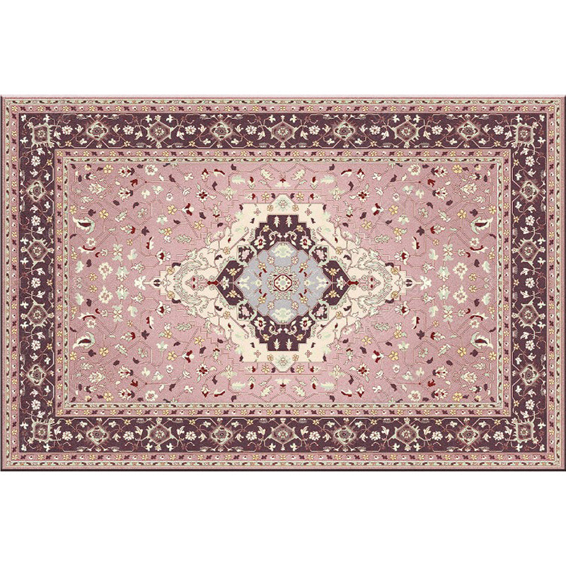 Nostalgia Multicolor Patterned Rug Polyester Bohemia Rug Anti-Slip Backing Stain Resistant Washable Carpet for Home Decor Pink Clearhalo 'Area Rug' 'Bohemian' 'Rugs' Rug' 2170278