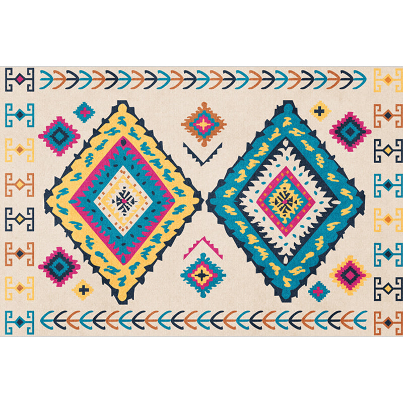 Nostalgia Multicolor Patterned Rug Polyester Bohemia Rug Anti-Slip Backing Stain Resistant Washable Carpet for Home Decor Beige Clearhalo 'Area Rug' 'Bohemian' 'Rugs' Rug' 2170292
