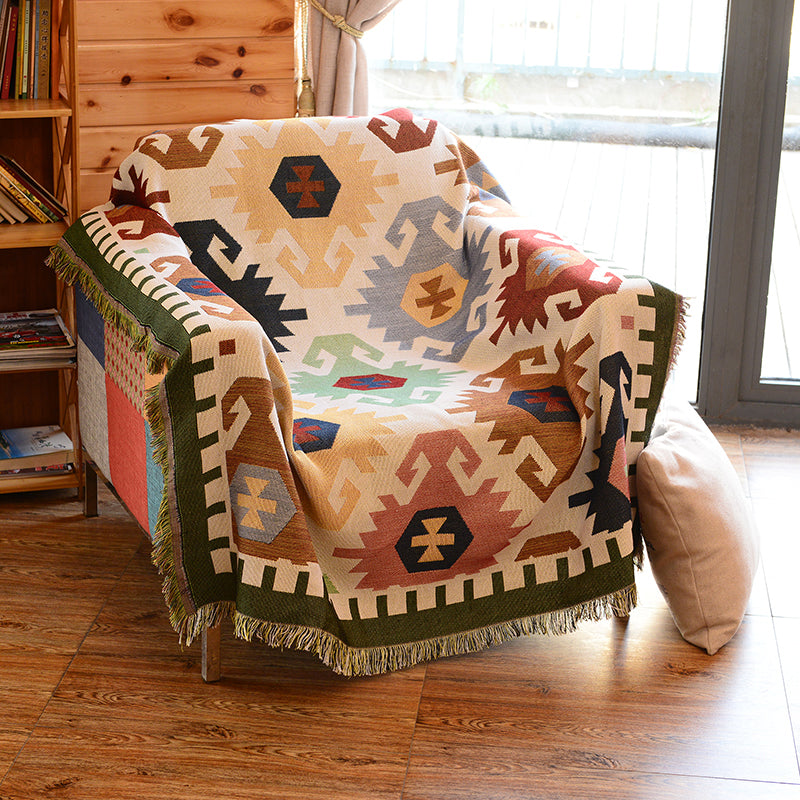 Green Geometric Knit Rug Cotton Bohemian Rug Pet-Friendly Tassel-Trimmed Rug for Room Light Green 4'3" x 5'3" Clearhalo 'Area Rug' 'Bohemian' 'Rugs' Rug' 2170309