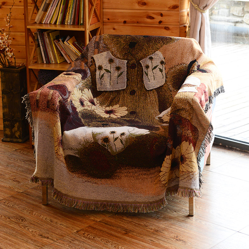 Green Geometric Knit Rug Cotton Bohemian Rug Pet-Friendly Tassel-Trimmed Rug for Room Coffee 4'3" x 5'3" Clearhalo 'Area Rug' 'Bohemian' 'Rugs' Rug' 2170312