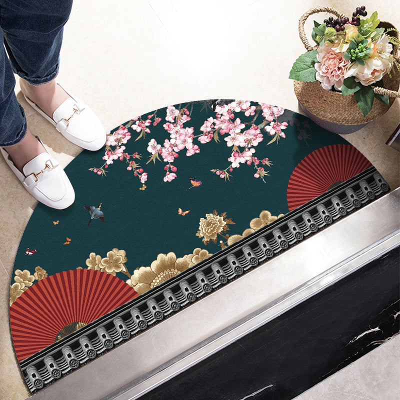 Chinoiserie Patterned Rug Multi Colored Polypropylene Carpet Anti-Slip Backing Pet Friendly Stain Resistant Rug for Door Dark Green Clearhalo 'Area Rug' 'Rug' 2170335