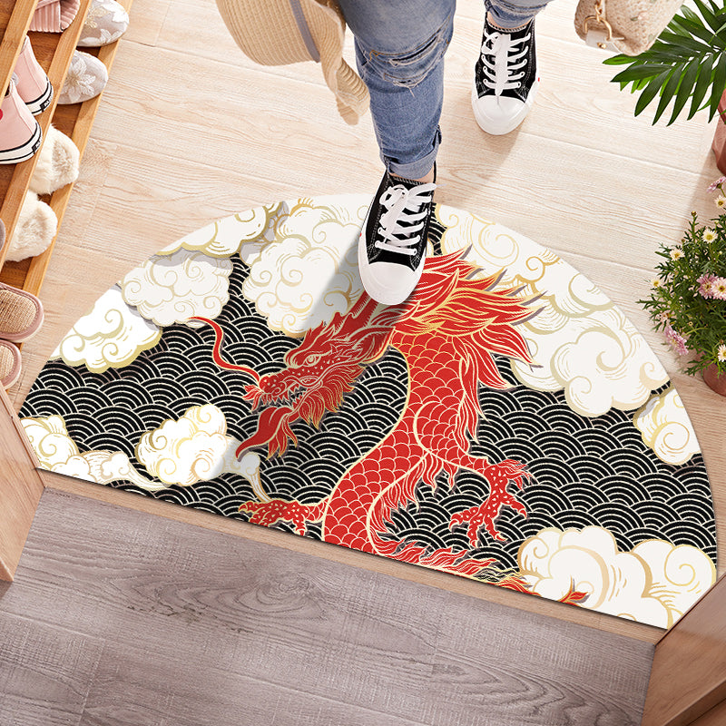 Chinoiserie Patterned Rug Multi Colored Polypropylene Carpet Anti-Slip Backing Pet Friendly Stain Resistant Rug for Door Black Clearhalo 'Area Rug' 'Rug' 2170340