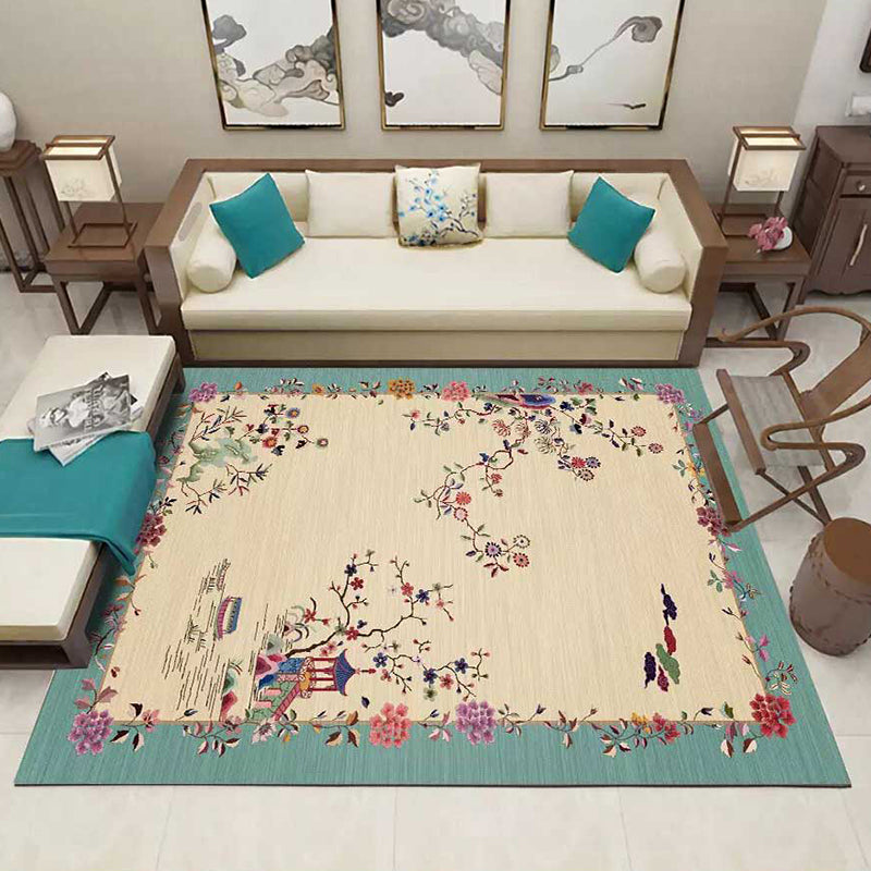 Glamour Drawing Print Rug Multicolor Chinoiserie Carpet Synthetics Pet Friendly Non-Slip Backing Washable Rug for Home Beige Clearhalo 'Area Rug' 'Rug' 2170365