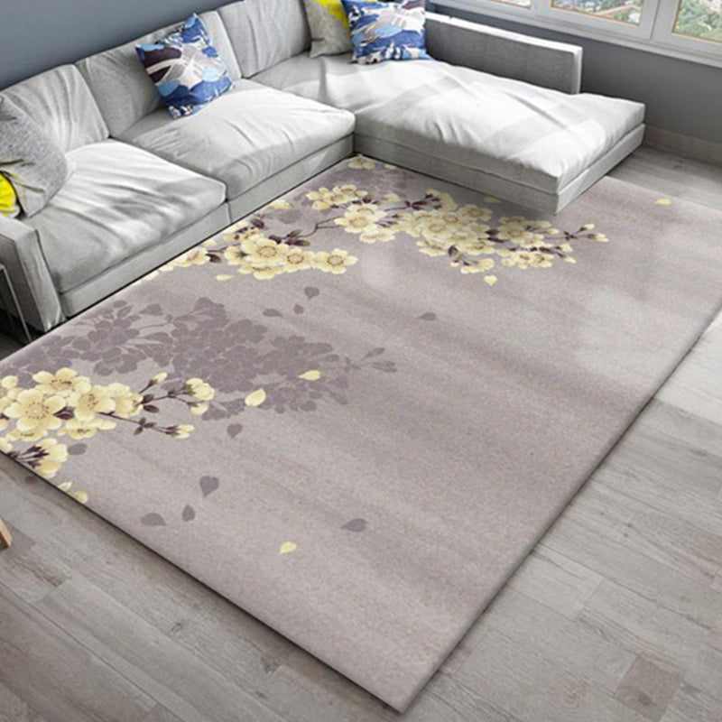 Chic Oriental Rug Polyester Flower Botanical Rug Non-Slip Machine Washable Pet Friendly Carpet for Family Room Grey Clearhalo 'Area Rug' 'Rug' 2170472