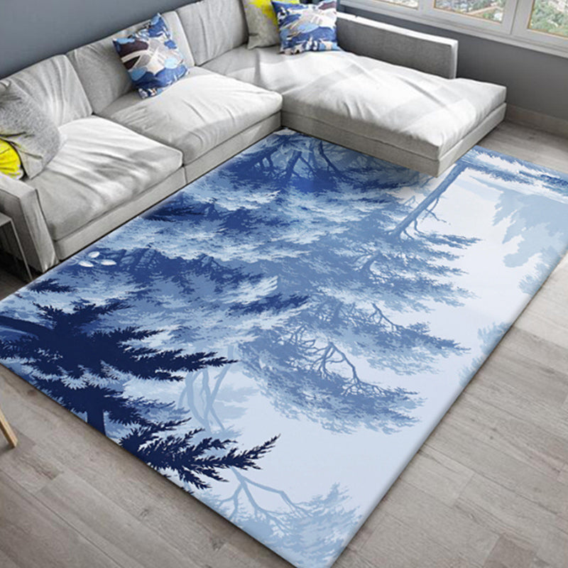 Chic Oriental Rug Polyester Flower Botanical Rug Non-Slip Machine Washable Pet Friendly Carpet for Family Room Blue Clearhalo 'Area Rug' 'Rug' 2170482