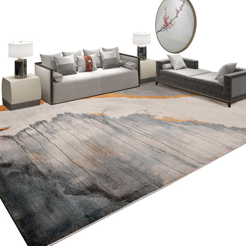 Grey Abstract Ink Painting Rug Polyester Industrial Area Carpet Stain Resistant Pet Friendly Non-Slip Rug for Living Room Clearhalo 'Area Rug' 'Rug' 2170631