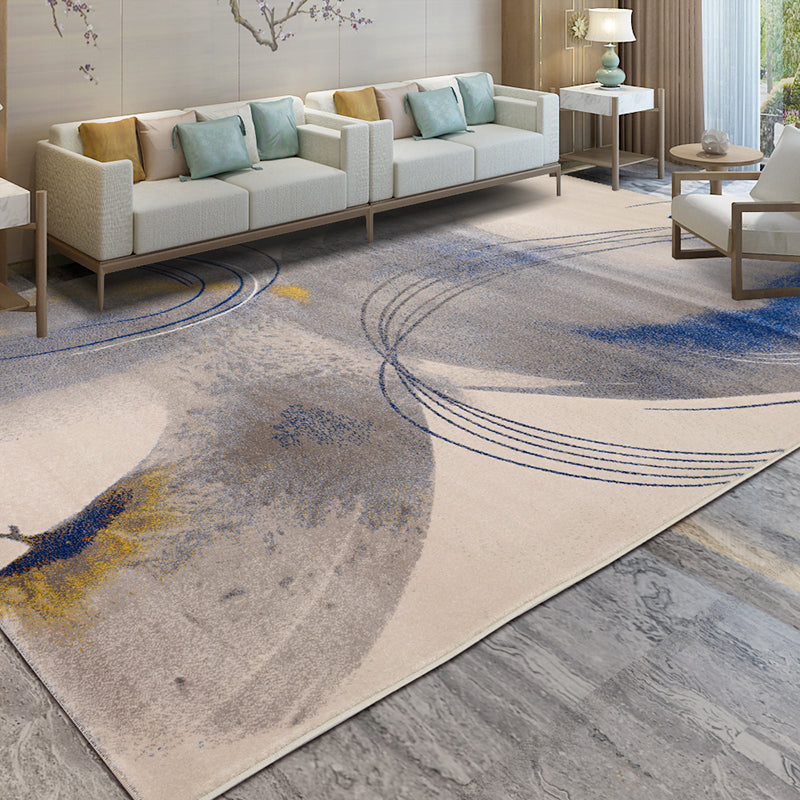 Retro Bedroom Rug Multi-Colored Ink Painting Plum Branch Rug Polyester Washable Anti-Slip Backing Stain Resistant Rug Gray-Khaki Clearhalo 'Area Rug' 'Rug' 2170681
