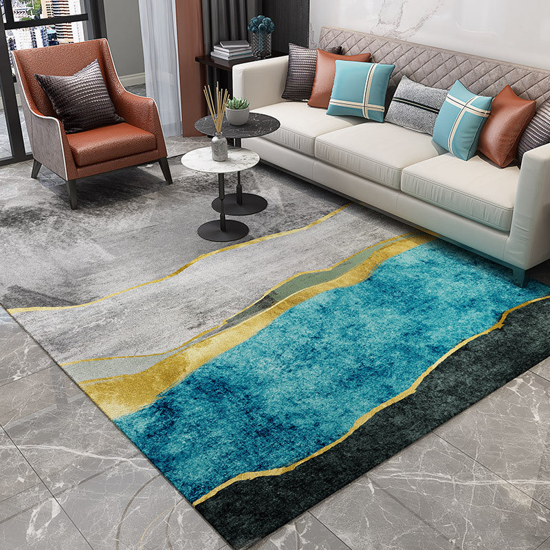Trendy Abstract Print Rug Multicolor Industrial Rug Polypropylene Machine Washable Stain Resistant Non-Slip Backing Rug for Living Room Lake Blue Clearhalo 'Area Rug' 'Rug' 2171160