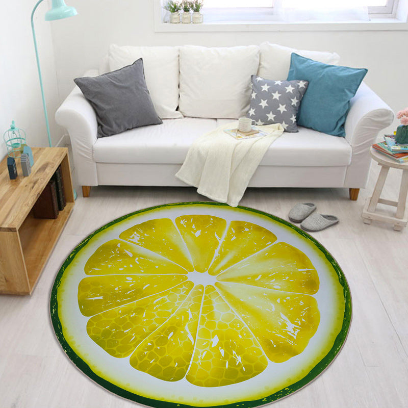 Multi Colored Playroom Rug Modern 3D Graphic Fruit Rug Synthetics Non-Slip Machine Washable Stain Resistant Indoor Rug Lemon Yellow Clearhalo 'Area Rug' 'Rug' 2171491