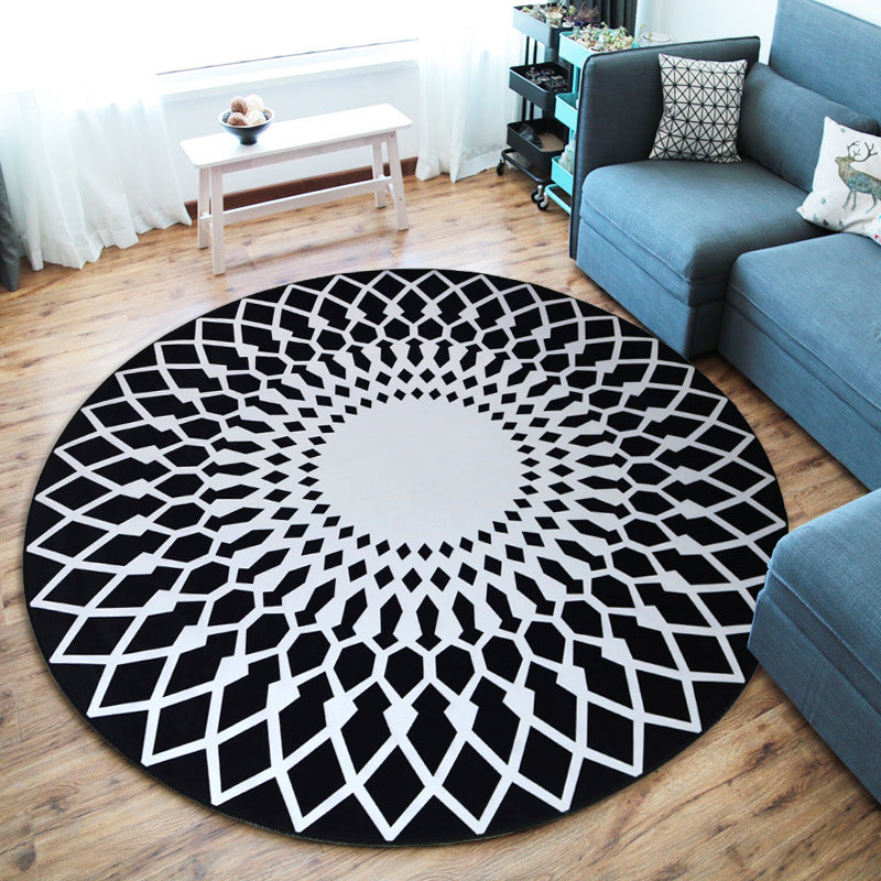 Funky 3D Optical Illusions Rug Multi Colored Synthetics Carpet Pet Friendly Washable Non-Slip Backing Rug for Home Decor Black-White 3'11" x 3'11" Clearhalo 'Area Rug' 'Rug' 2171523