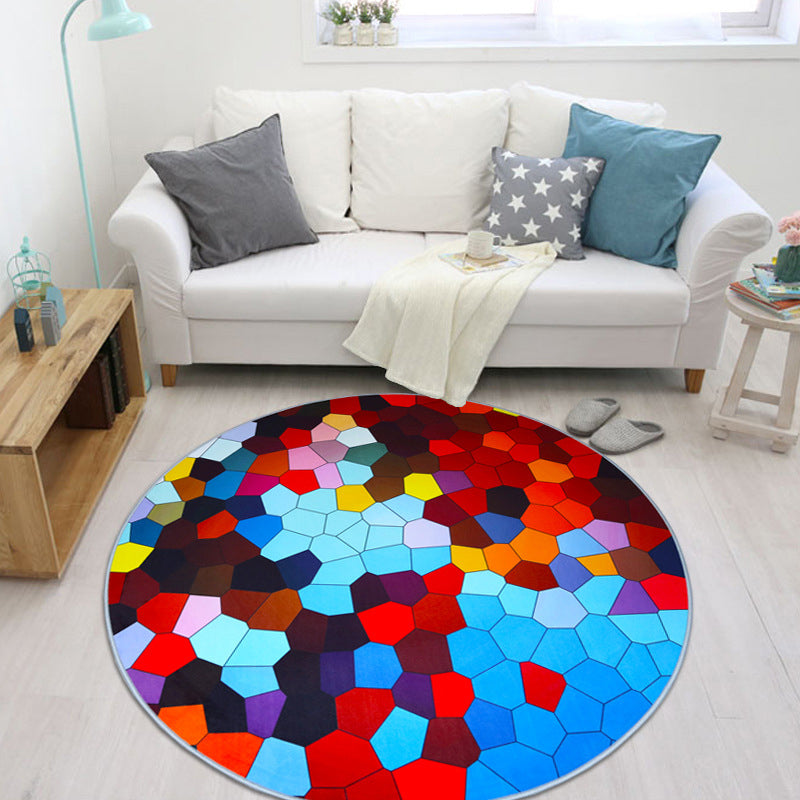 Funky 3D Optical Illusions Rug Multi Colored Synthetics Carpet Pet Friendly Washable Non-Slip Backing Rug for Home Decor Blue-Red Clearhalo 'Area Rug' 'Rug' 2171544