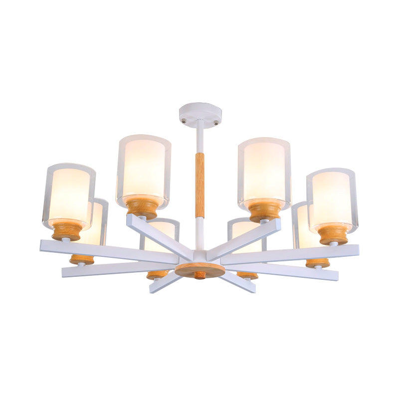 Cylinder Pendant Chandelier Nordic Opal Glass 3/5/6 Lights Grey/White Hanging Pendant Lamp for Living Room Clearhalo 'Ceiling Lights' 'Chandeliers' 'Glass shade' 'Glass' 'Modern Chandeliers' 'Modern' Lighting' 217178
