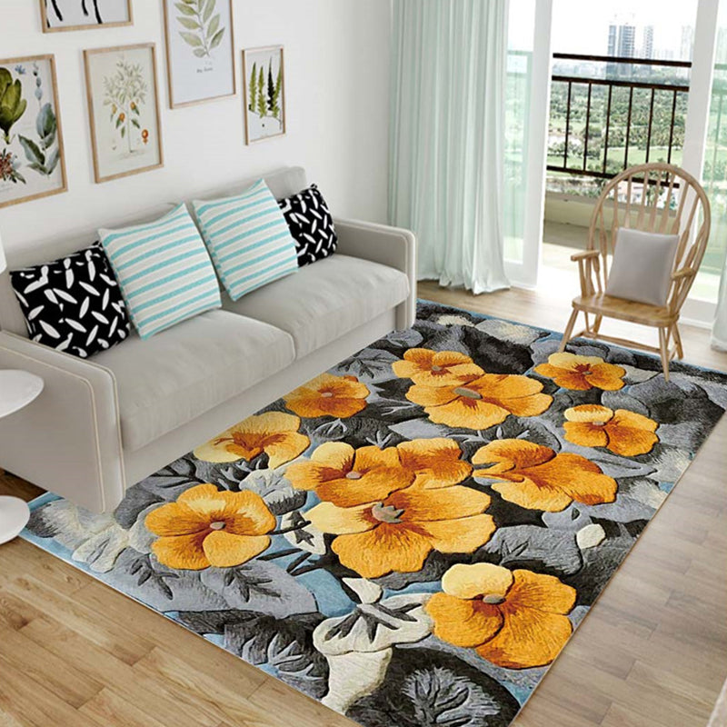 Fancy Contemporary Rug Multi Color Botanical Rug Non-Slip Backing Pet Friendly Machine Washable Carpet for Home Decor Gold Clearhalo 'Area Rug' 'Modern' 'Rugs' Rug' 2171787