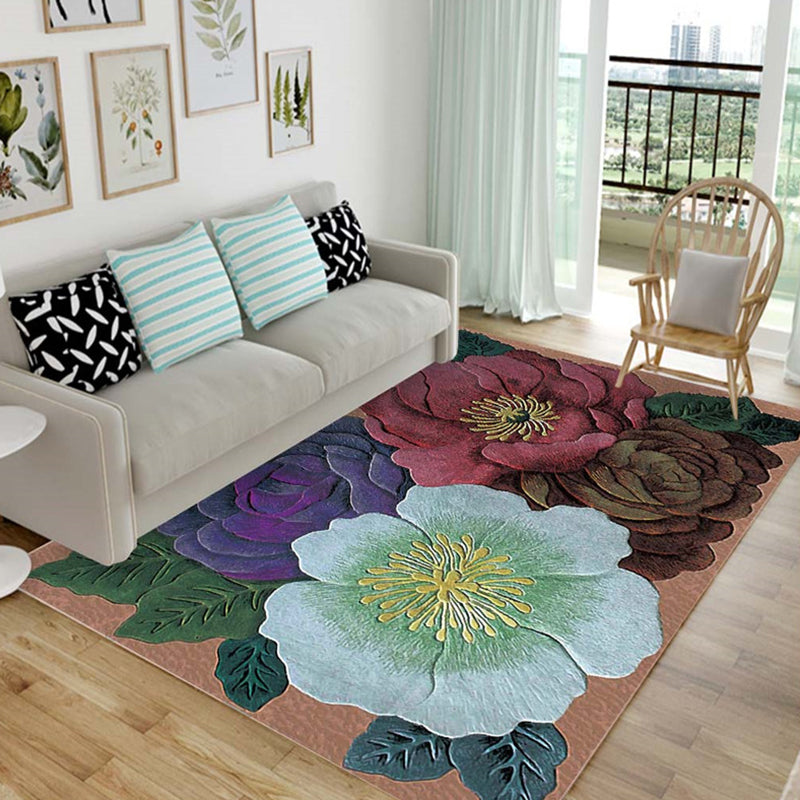 Fancy Contemporary Rug Multi Color Botanical Rug Non-Slip Backing Pet Friendly Machine Washable Carpet for Home Decor Red Brown Clearhalo 'Area Rug' 'Modern' 'Rugs' Rug' 2171789