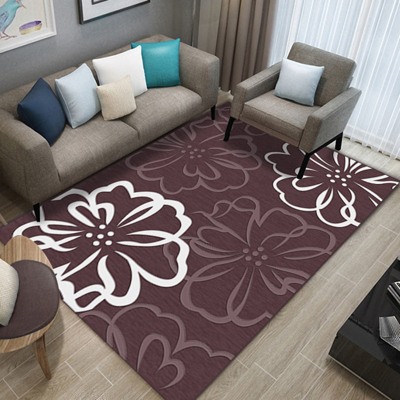 Fancy Contemporary Rug Multi Color Botanical Rug Non-Slip Backing Pet Friendly Machine Washable Carpet for Home Decor Dark Brown Clearhalo 'Area Rug' 'Modern' 'Rugs' Rug' 2171792