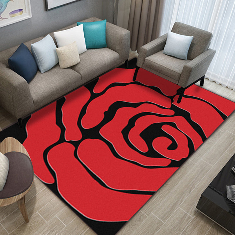 Fancy Contemporary Rug Multi Color Botanical Rug Non-Slip Backing Pet Friendly Machine Washable Carpet for Home Decor Red Clearhalo 'Area Rug' 'Modern' 'Rugs' Rug' 2171795