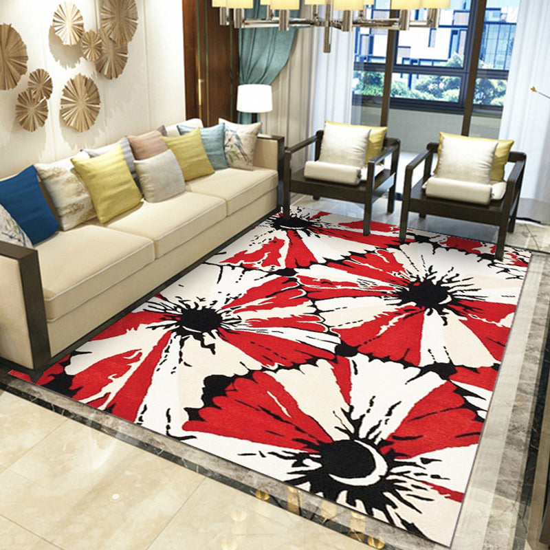 Gorgeous Multi Colored Modern Rug Polyester Flower Blossom Rug Pet Friendly Anti-Slip Stain Resistant Carpet for Home Red-Black Clearhalo 'Area Rug' 'Modern' 'Rugs' Rug' 2171810