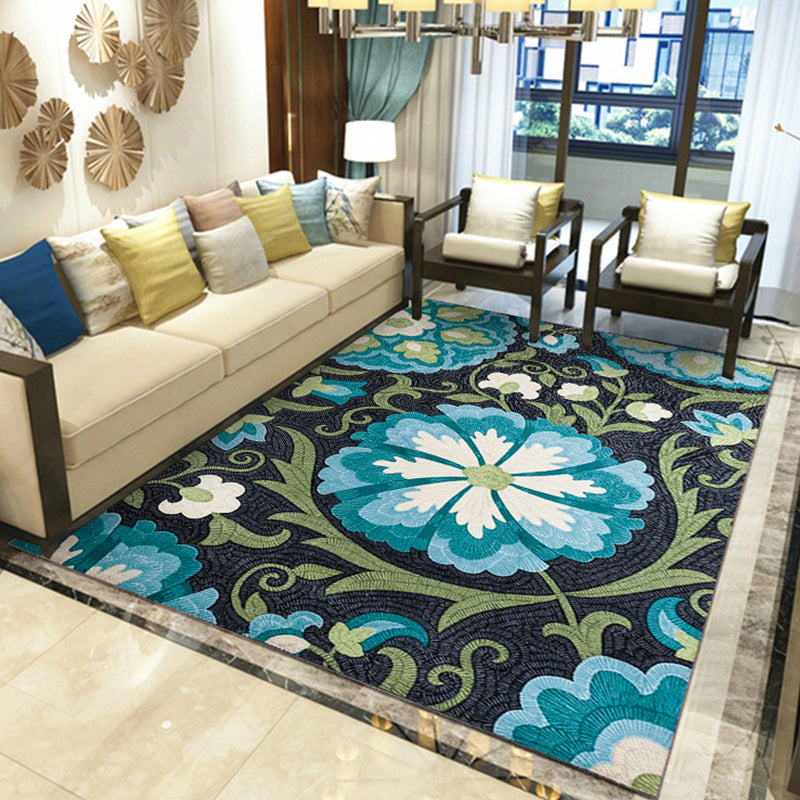 Gorgeous Multi Colored Modern Rug Polyester Flower Blossom Rug Pet Friendly Anti-Slip Stain Resistant Carpet for Home Blue-Green Clearhalo 'Area Rug' 'Modern' 'Rugs' Rug' 2171811