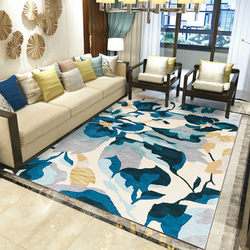 Gorgeous Multi Colored Modern Rug Polyester Flower Blossom Rug Pet Friendly Anti-Slip Stain Resistant Carpet for Home Dark Blue Clearhalo 'Area Rug' 'Modern' 'Rugs' Rug' 2171814