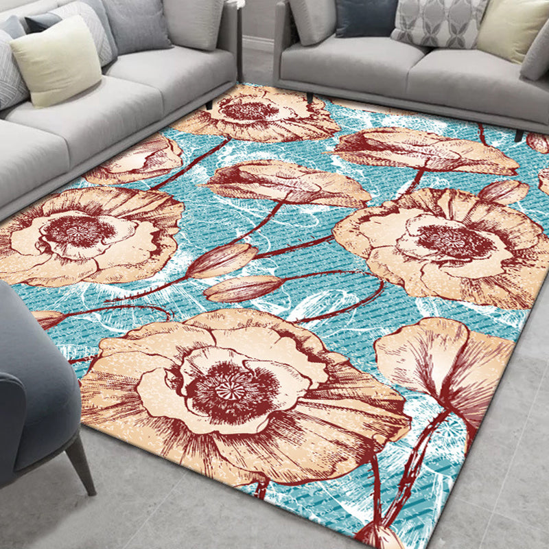 Glam Nordic Area Rug Multi-Colored Plant Carpet Stain Resistant Washable Anti-Slip Backing Rug for Sitting Room Light Blue-Yellow Clearhalo 'Area Rug' 'Modern' 'Rugs' Rug' 2171828
