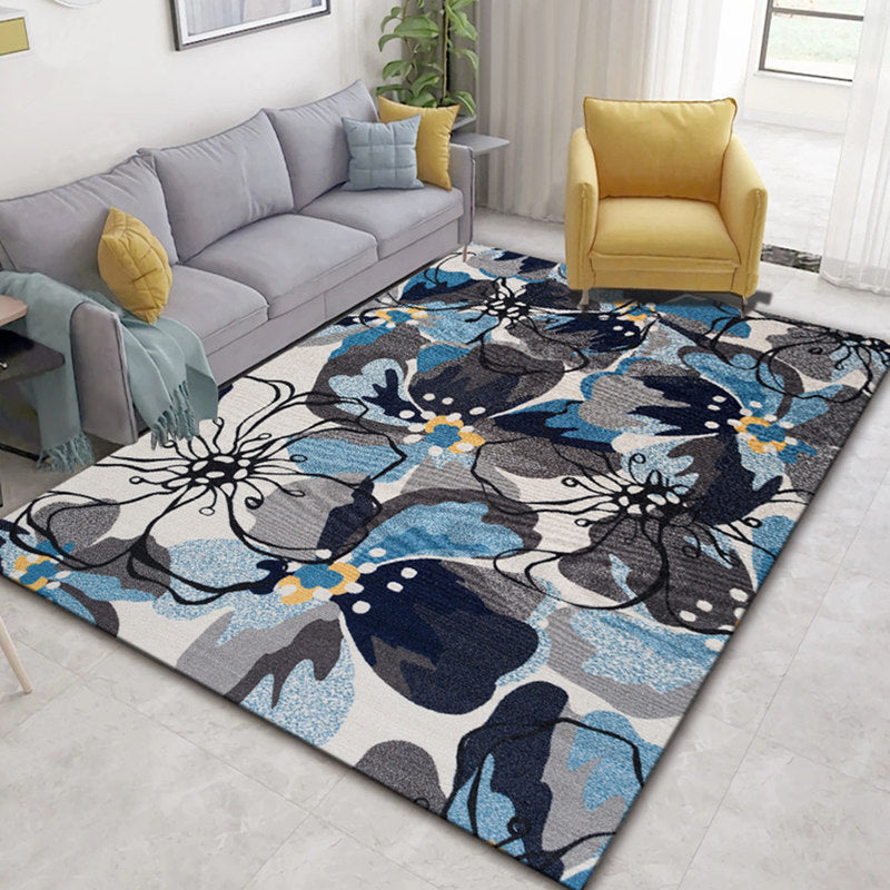 Glam Nordic Area Rug Multi-Colored Plant Carpet Stain Resistant Washable Anti-Slip Backing Rug for Sitting Room Black-Blue Clearhalo 'Area Rug' 'Modern' 'Rugs' Rug' 2171829