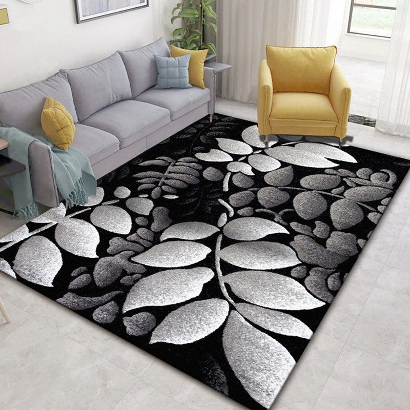 Glam Nordic Area Rug Multi-Colored Plant Carpet Stain Resistant Washable Anti-Slip Backing Rug for Sitting Room Black-Gray Clearhalo 'Area Rug' 'Modern' 'Rugs' Rug' 2171830