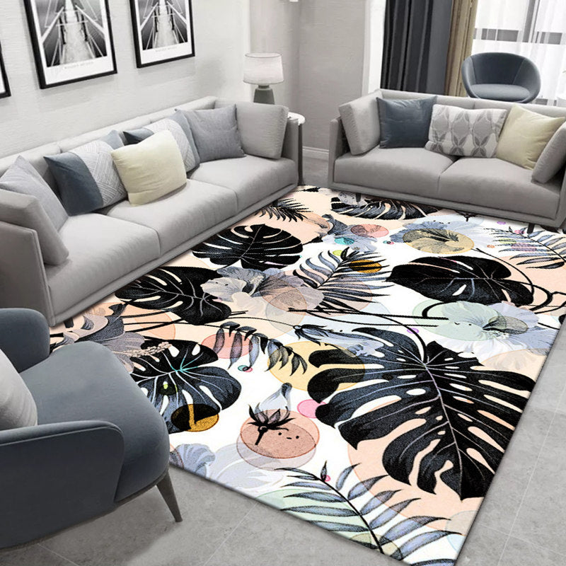 Glam Nordic Area Rug Multi-Colored Plant Carpet Stain Resistant Washable Anti-Slip Backing Rug for Sitting Room Black-Pink Clearhalo 'Area Rug' 'Modern' 'Rugs' Rug' 2171834