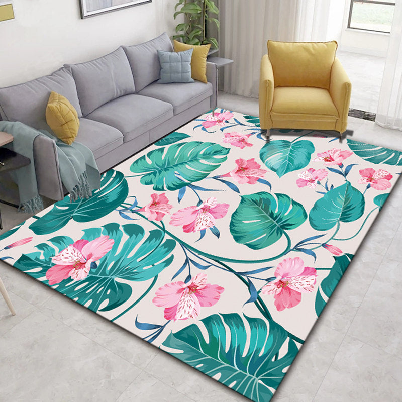 Glam Nordic Area Rug Multi-Colored Plant Carpet Stain Resistant Washable Anti-Slip Backing Rug for Sitting Room Green-Red Clearhalo 'Area Rug' 'Modern' 'Rugs' Rug' 2171840