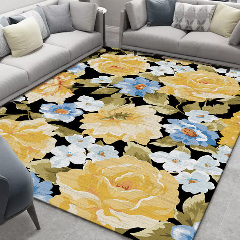 Glam Nordic Area Rug Multi-Colored Plant Carpet Stain Resistant Washable Anti-Slip Backing Rug for Sitting Room Yellow Clearhalo 'Area Rug' 'Modern' 'Rugs' Rug' 2171842