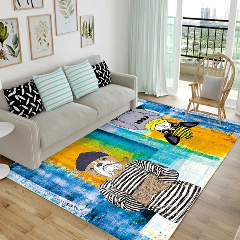 Multicolor Nordic Style Rug Synthetics Cartoon Drawing Carpet Washable Pet Friendly Anti-Slip Rug for Home Decoration Blue-Yellow Clearhalo 'Area Rug' 'Modern' 'Rugs' Rug' 2171856