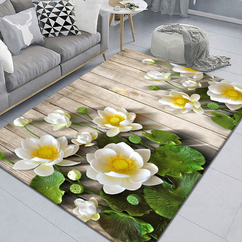 Pretty 3D Flower Indoor Rug Multi Color Modern Carpet Polypropylene Washable Non-Slip Backing Stain Resistant Rug for Home White-Green Clearhalo 'Area Rug' 'Modern' 'Rugs' Rug' 2171878