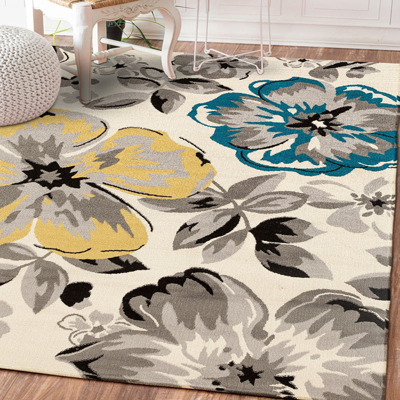 Multi Color Home Rug Contemporary Floral Rug Synthetics Stain Resistant Non-Slip Backing Washable Area Carpet Blue-Yellow Clearhalo 'Area Rug' 'Modern' 'Rugs' Rug' 2171899