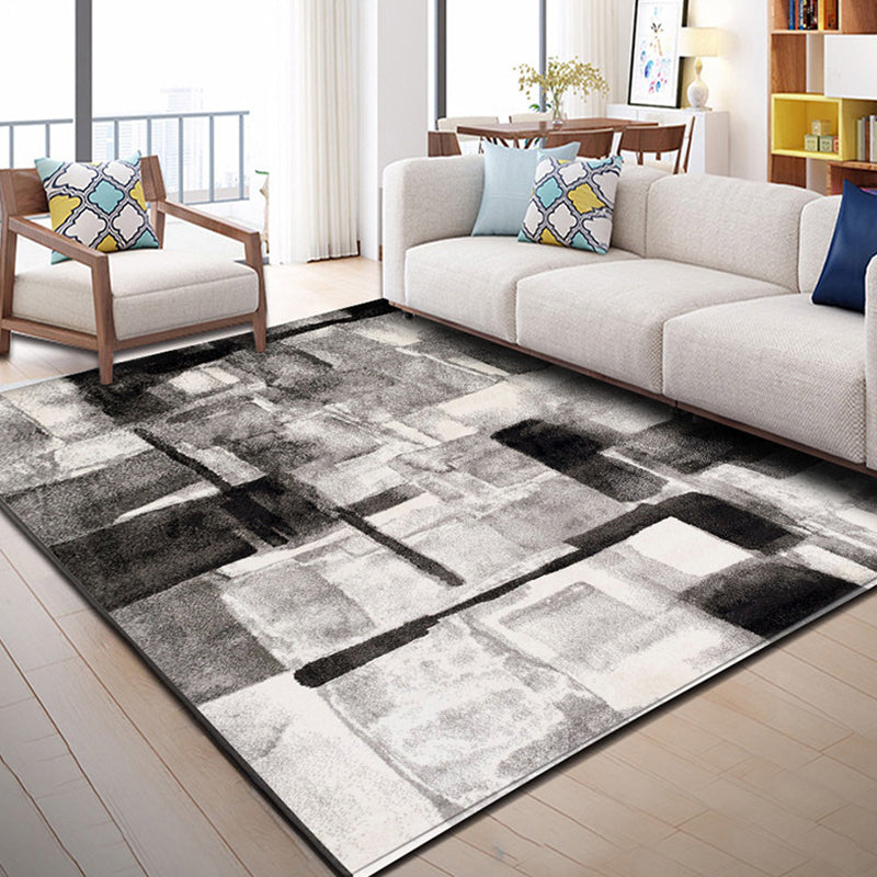Trendy Multi-Color Nordic Rug Polypropylene Abstract Drawing Carpet Non-Slip Stain Resistant Machine Washable Rug for Living Room Gray-Black Clearhalo 'Area Rug' 'Modern' 'Rugs' Rug' 2171916