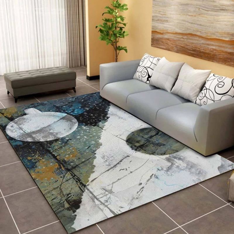 Trendy Multi-Color Nordic Rug Polypropylene Abstract Drawing Carpet Non-Slip Stain Resistant Machine Washable Rug for Living Room White-Blue Clearhalo 'Area Rug' 'Modern' 'Rugs' Rug' 2171917