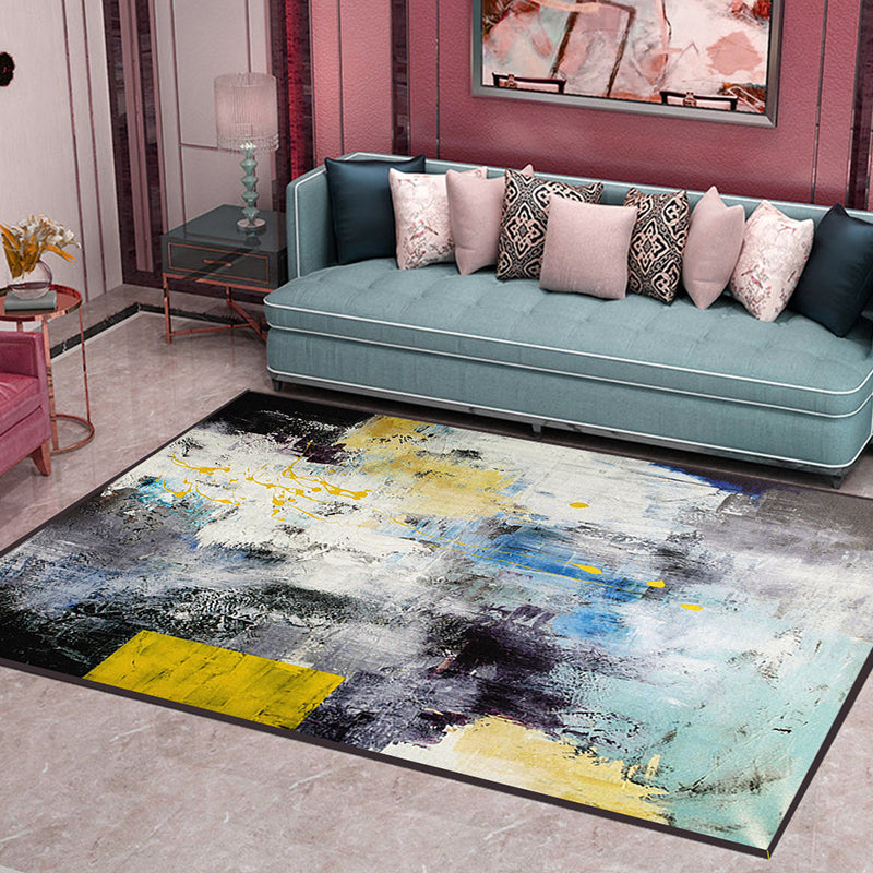 Trendy Multi-Color Nordic Rug Polypropylene Abstract Drawing Carpet Non-Slip Stain Resistant Machine Washable Rug for Living Room Black-Yellow Clearhalo 'Area Rug' 'Modern' 'Rugs' Rug' 2171918