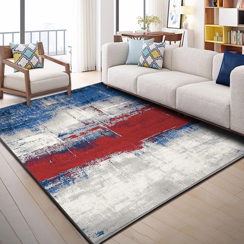 Trendy Multi-Color Nordic Rug Polypropylene Abstract Drawing Carpet Non-Slip Stain Resistant Machine Washable Rug for Living Room Red-Blue Clearhalo 'Area Rug' 'Modern' 'Rugs' Rug' 2171920