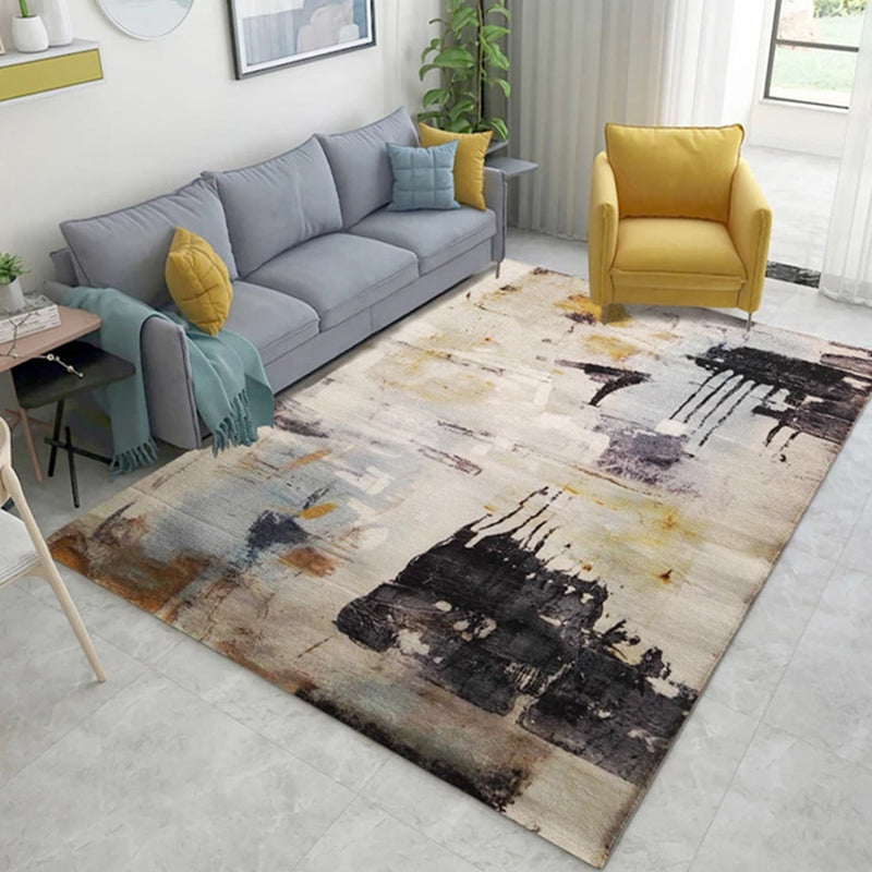 Trendy Multi-Color Nordic Rug Polypropylene Abstract Drawing Carpet Non-Slip Stain Resistant Machine Washable Rug for Living Room Black-Gray Clearhalo 'Area Rug' 'Modern' 'Rugs' Rug' 2171924