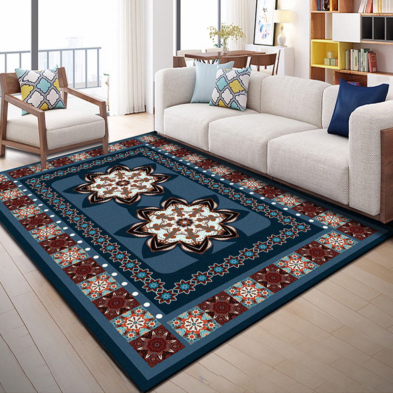 Native American Patterned Rug Multi-Colored Polyester Carpet Machine Washable Pet Friendly Non-Slip Backing Rug for Room Dark Blue Clearhalo 'Area Rug' 'Modern' 'Rugs' Rug' 2171936