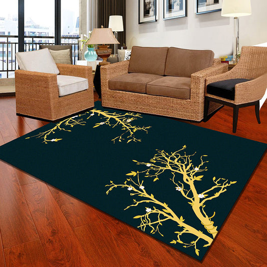 Multicolor Geometric Botanical Rug Synthetics Modern Carpet Stain Resistant Non-Slip Washable Rug for Home Black-Gold Clearhalo 'Area Rug' 'Modern' 'Rugs' Rug' 2171958
