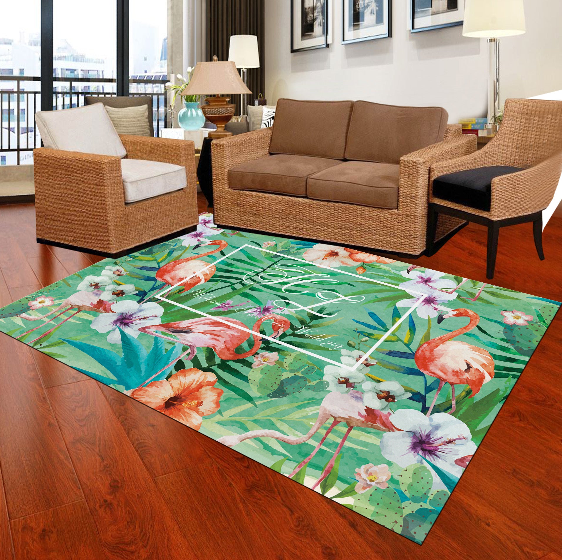 Classic Tropix Indoor Rug Multi-Color Flamingo Carpet Anti-Slip Backing Stain Resistant Machine Washable Rug for Family Room Clearhalo 'Area Rug' 'Rugs' 'Vintage' Rug' 2172023