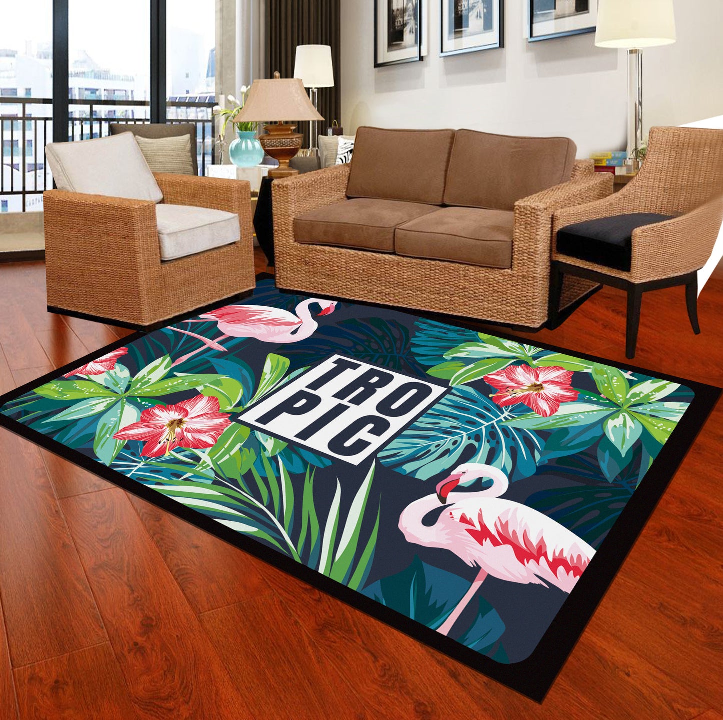Classic Tropix Indoor Rug Multi-Color Flamingo Carpet Anti-Slip Backing Stain Resistant Machine Washable Rug for Family Room Clearhalo 'Area Rug' 'Rugs' 'Vintage' Rug' 2172024