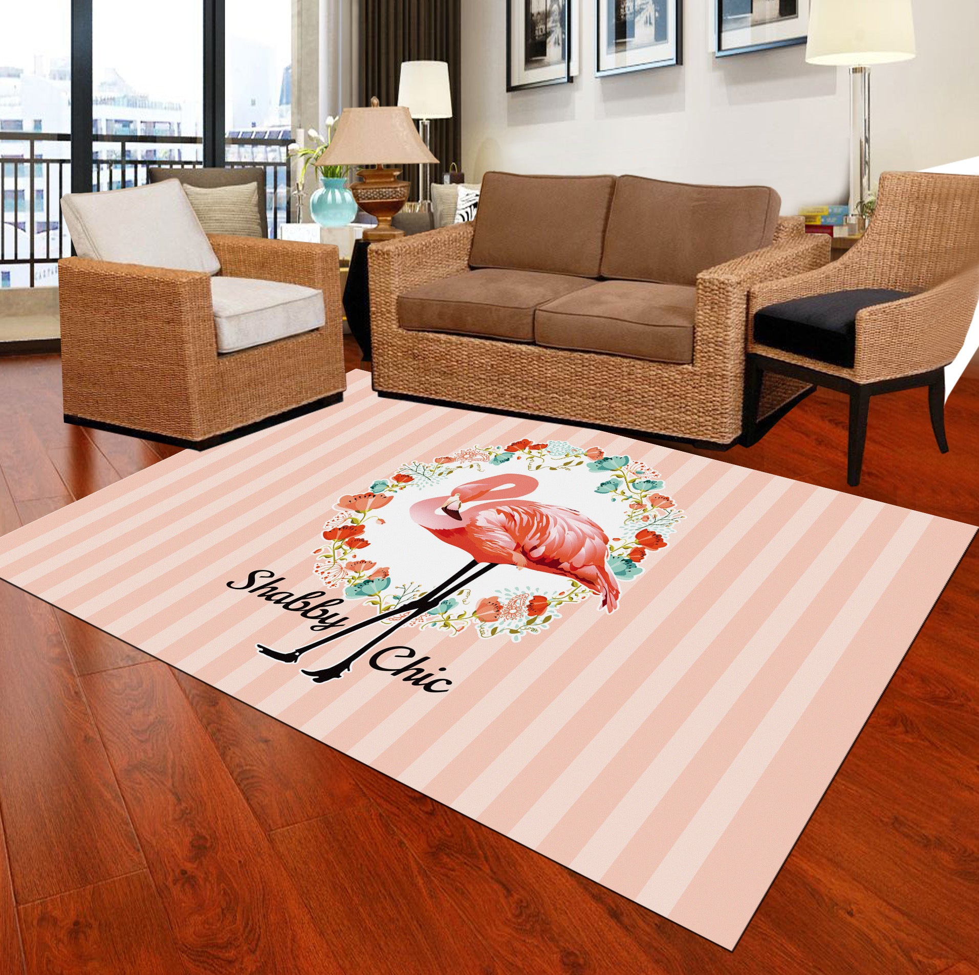 Classic Tropix Indoor Rug Multi-Color Flamingo Carpet Anti-Slip Backing Stain Resistant Machine Washable Rug for Family Room Clearhalo 'Area Rug' 'Rugs' 'Vintage' Rug' 2172031