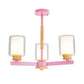 Macaron Cylinder Chandelier Pendant Light Milk Glass 3/5/6 Lights Hanging Ceiling Light in Pink/Yellow/Green for Living Room Clearhalo 'Ceiling Lights' 'Chandeliers' 'Modern Chandeliers' 'Modern' Lighting' 217208
