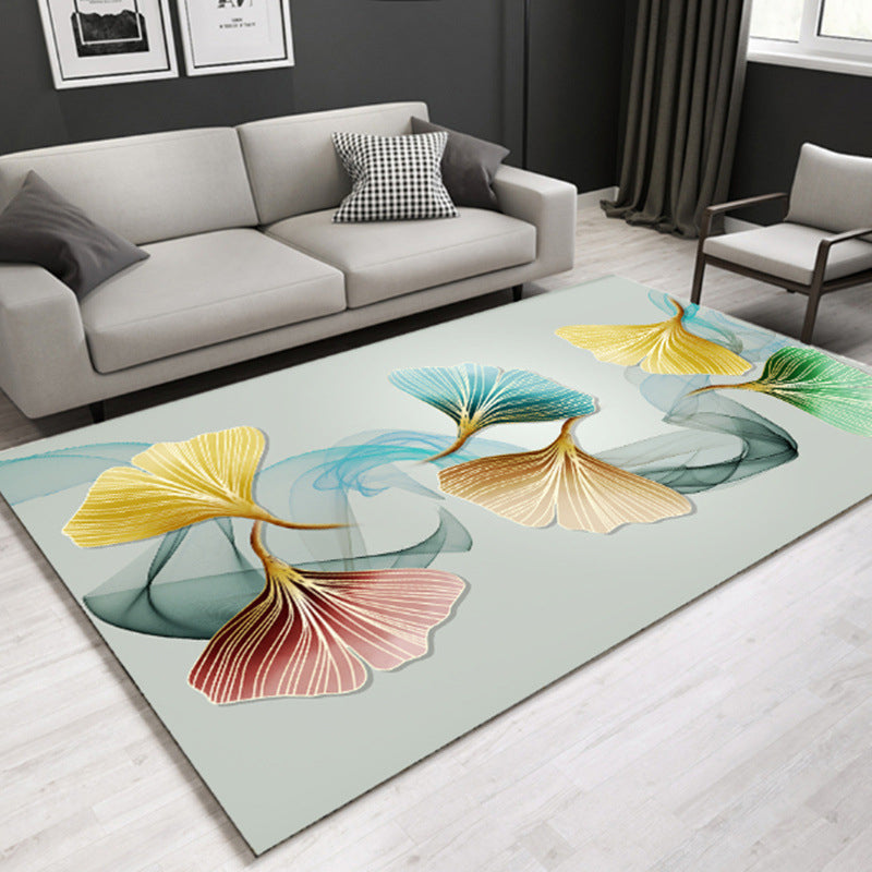 Multi Colored Lounge Area Rug Modern Leaf Print Carpet Polypropylene Non-Slip Backing Pet Friendly Washable Rug Yellow-Blue Clearhalo 'Area Rug' 'Modern' 'Rugs' Rug' 2172107