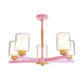 Macaron Cylinder Chandelier Pendant Light Milk Glass 3/5/6 Lights Hanging Ceiling Light in Pink/Yellow/Green for Living Room Clearhalo 'Ceiling Lights' 'Chandeliers' 'Modern Chandeliers' 'Modern' Lighting' 217211