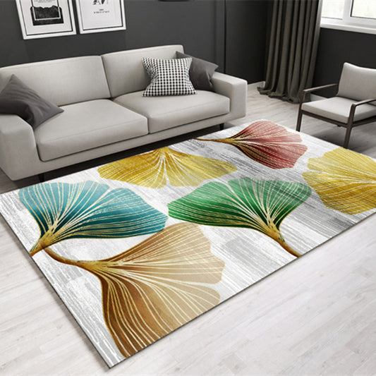 Multi Colored Lounge Area Rug Modern Leaf Print Carpet Polypropylene Non-Slip Backing Pet Friendly Washable Rug Yellow Clearhalo 'Area Rug' 'Modern' 'Rugs' Rug' 2172113